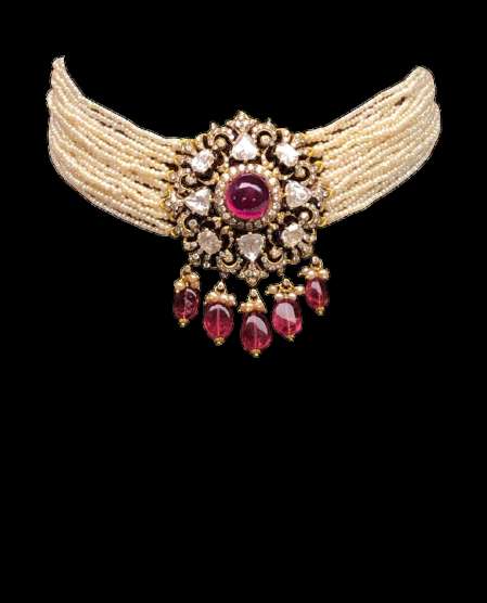 Multi-Strand Seed Pearl & Ruby Choker