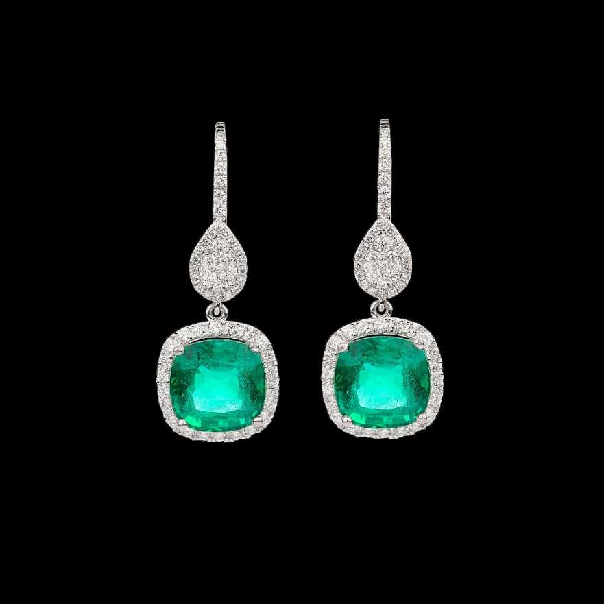 Cushion Colombian Emerald Drop Earrings