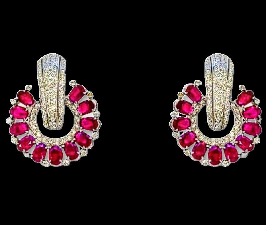 Burmese Ruby & Diamond Crescent Drops