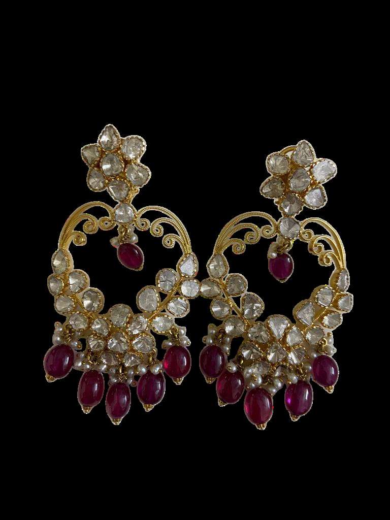 Polki Diamond & Carved Ruby Chandbalis