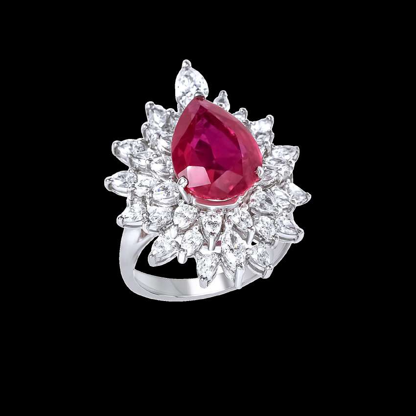 Burmese Pear Ruby Starburst Ring