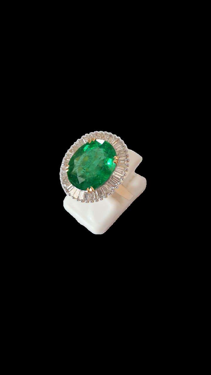 Colombian Oval Emerald Baguette Halo Ring
