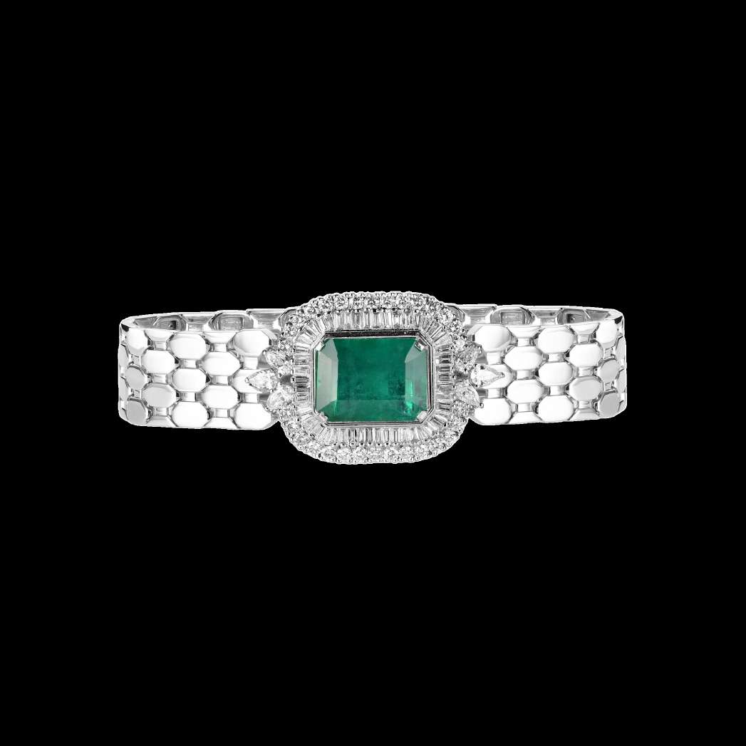 Platinum Colombian Emerald & Diamond Statement Cuff