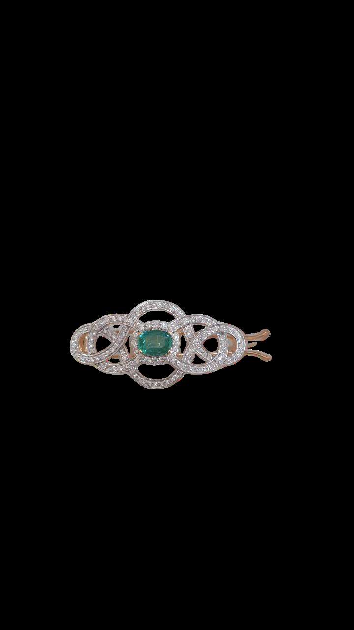 Diamond and Emerald Hair Clip in 18K Gold
